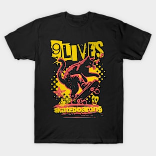 9 Lives Skateboarding Cat T-Shirt